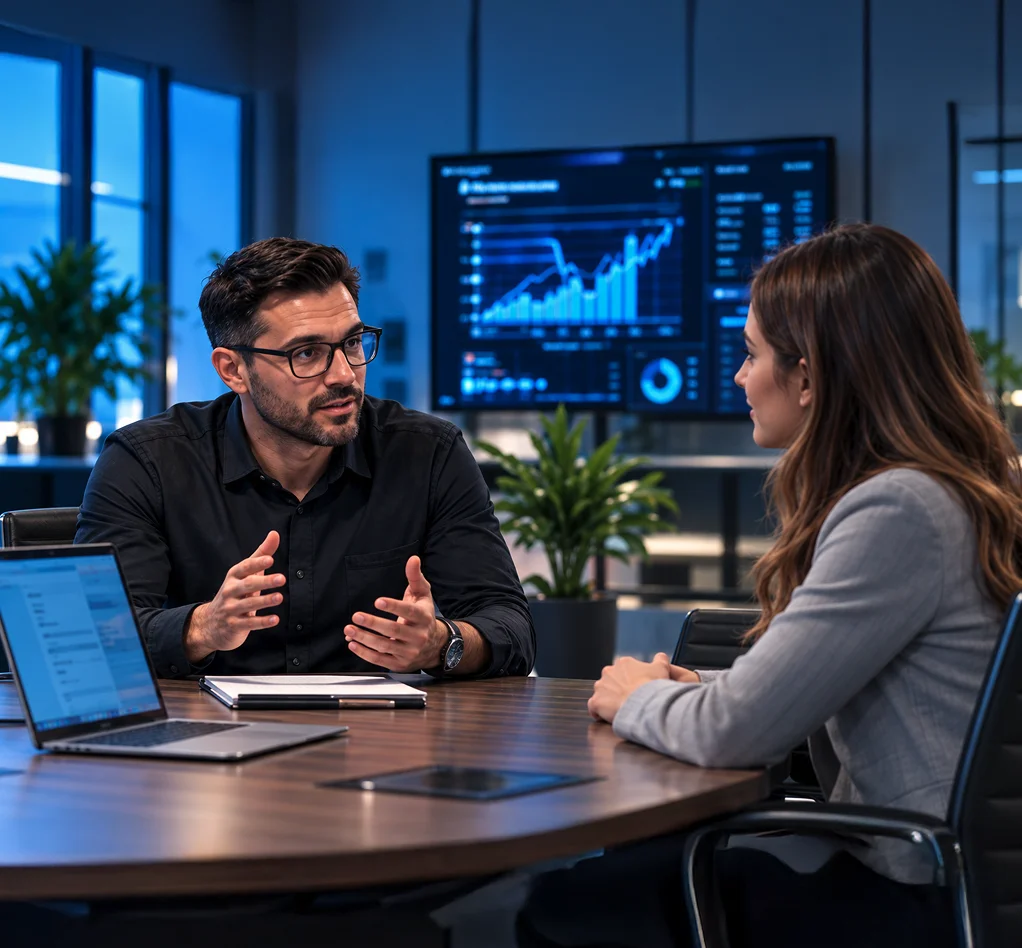 Marketing strategist discussing goals with a client
